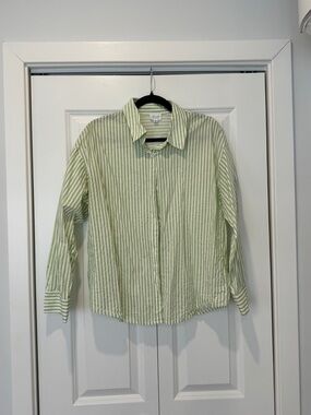 Le Lis Light Green Striped Button-Up Shirt Size S 100% Cotton